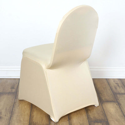 Spandex Stretch Fitted Banquet Chair Cover 160GSM Champagne - Durable Slip-On Slipcover