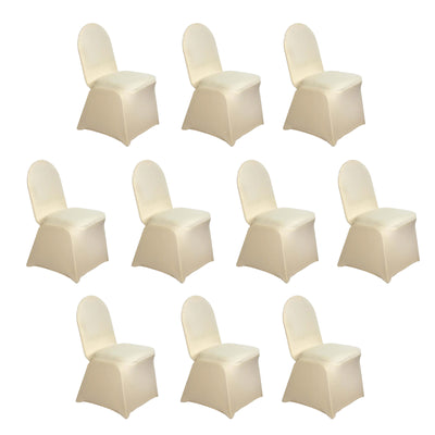 10 Pack Spandex Fitted Banquet Chair Covers Champagne - Reusable Stretch Slip-On Slipcovers