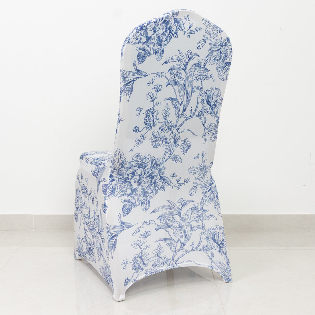 10 Pack Spandex Fitted Banquet Chair Covers White Blue French Toile Stretch Slip-On Reusable Floral