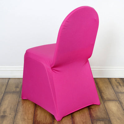10 Pack Spandex Fitted Banquet Chair Covers Fuchsia - Reusable Stretch Slip-On Slipcovers