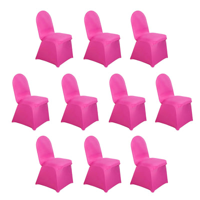 10 Pack Spandex Fitted Banquet Chair Covers Fuchsia - Reusable Stretch Slip-On Slipcovers