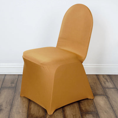 10 Pack Spandex Fitted Banquet Chair Covers Gold - Reusable Stretch Slip-On Slipcovers for Weddings & Events