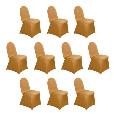 10 Pack Spandex Fitted Banquet Chair Covers Gold - Reusable Stretch Slip-On Slipcovers for Weddings & Events