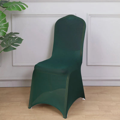 10 Pack Spandex Fitted Banquet Chair Covers Hunter Emerald Green - Reusable Stretch Slip-On Slipcovers