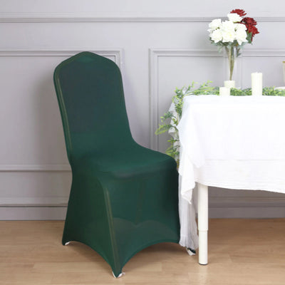 10 Pack Spandex Fitted Banquet Chair Covers Hunter Emerald Green - Reusable Stretch Slip-On Slipcovers