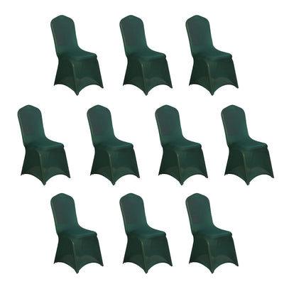 10 Pack Spandex Fitted Banquet Chair Covers Hunter Emerald Green - Reusable Stretch Slip-On Slipcovers