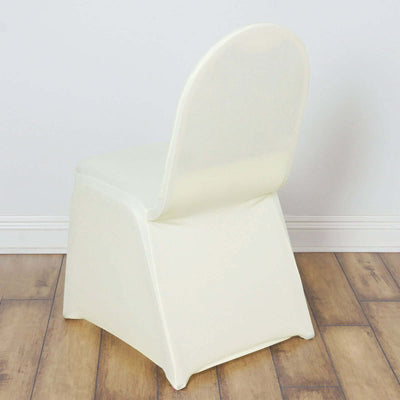10 Pack Spandex Fitted Banquet Chair Covers Ivory - Reusable Stretch Slip-On Slipcovers