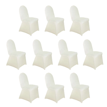 10 Pack Ivory Spandex Fitted Banquet Chair Covers, Reusable Stretched Slip On Chair Covers