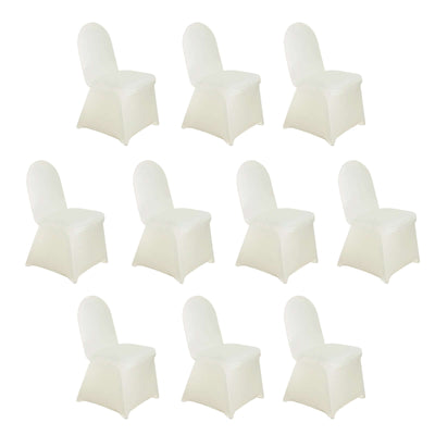 10 Pack Spandex Fitted Banquet Chair Covers Ivory - Reusable Stretch Slip-On Slipcovers