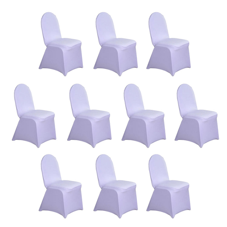 10 Pack Lavender Lilac Spandex Fitted Banquet Chair Covers, Reusable Stretched Slip On Chair Covers