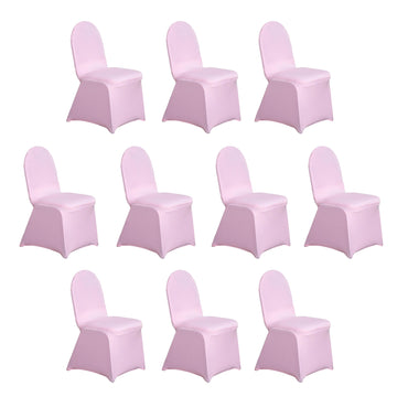 10 Pack Pink Spandex Fitted Banquet Chair Covers, Reusable Stretched Slip On Chair Covers