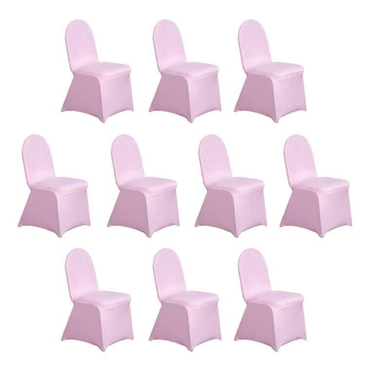 10 Pack Pink Spandex Fitted Banquet Chair Covers, Reusable Stretched Slip On Chair Covers