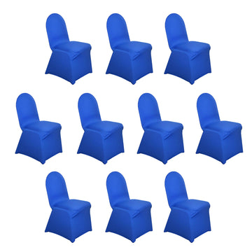 10 Pack Royal Blue Spandex Fitted Banquet Chair Covers, Reusable Stretched Slip On Chair Covers