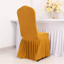 Gold Ruffle Pleated Skirt Banquet Spandex Chair Cover, 1-Piece Stretch Fitted Chair Slipcover