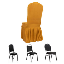 Gold Ruffle Pleated Skirt Banquet Spandex Chair Cover, 1-Piece Stretch Fitted Chair Slipcover