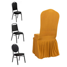 Gold Ruffle Pleated Skirt Banquet Spandex Chair Cover, 1-Piece Stretch Fitted Chair Slipcover