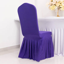 Purple Ruffle Pleated Skirt Banquet Spandex Chair Cover, 1-Piece Stretch Fitted Chair Slipcover