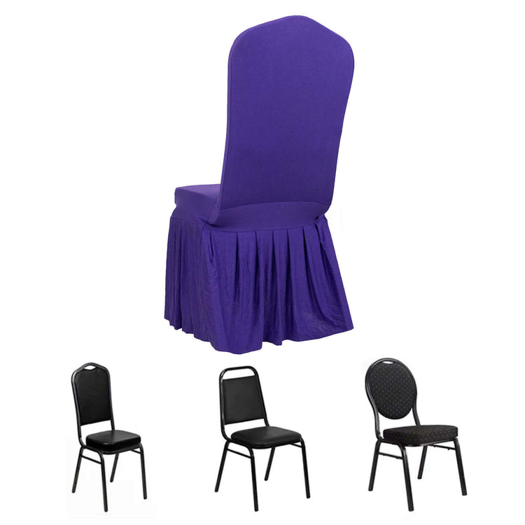 Purple Ruffle Pleated Skirt Banquet Spandex Chair Cover, 1-Piece Stretch Fitted Chair Slipcover