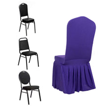 Purple Ruffle Pleated Skirt Banquet Spandex Chair Cover, 1-Piece Stretch Fitted Chair Slipcover