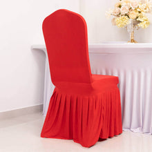 Red Ruffle Pleated Skirt Banquet Spandex Chair Cover, 1-Piece Stretch Fitted Chair Slipcover