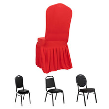 Red Ruffle Pleated Skirt Banquet Spandex Chair Cover, 1-Piece Stretch Fitted Chair Slipcover