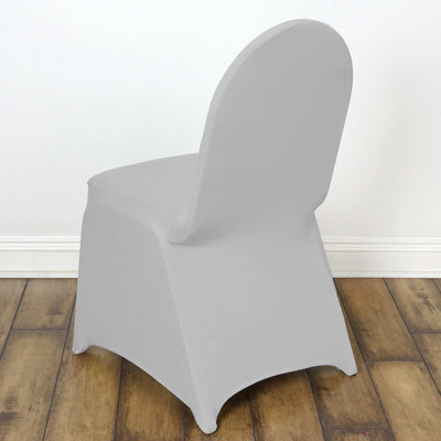 10 Pack Spandex Fitted Banquet Chair Covers Silver - Reusable Stretch Slip-On Slipcovers