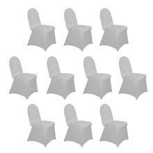 10 Pack Silver Spandex Fitted Banquet Chair Covers, Reusable Stretched Slip On Chair Covers