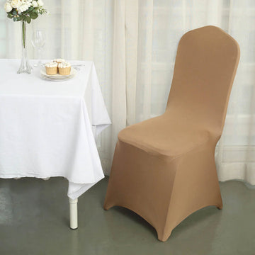 <h3 style="margin-left:0px;"><span style="background-color:transparent;color:#000000;">Elegant and Stretchy Taupe Spandex Banquet Chair Cover</span>