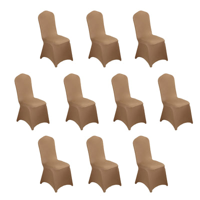 10 Pack Spandex Fitted Banquet Chair Covers Taupe - Reusable Stretch Slip-On Slipcovers