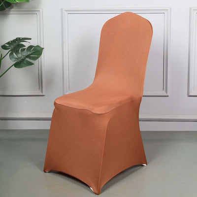 10 Pack Spandex Fitted Banquet Chair Covers Terracotta (Rust) - Reusable Stretch Slip-On Slipcovers