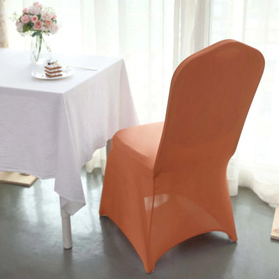 10 Pack Spandex Fitted Banquet Chair Covers Terracotta (Rust) - Reusable Stretch Slip-On Slipcovers