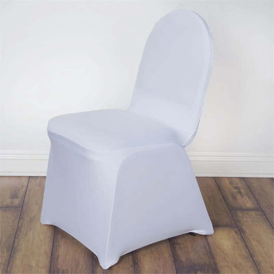 10 Pack Spandex Fitted Banquet Chair Covers White - Reusable Stretch Slip-On Slipcovers for Weddings & Events