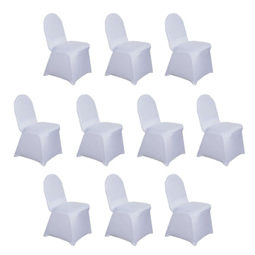 10 Pack White Spandex Fitted Banquet Chair Covers, Reusable Stretched Slip On Chair Covers