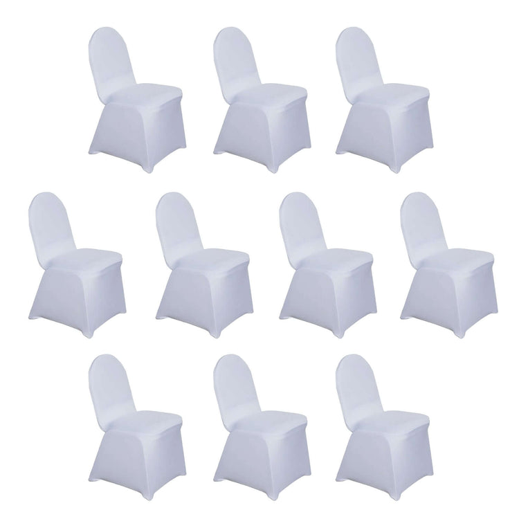 10 Pack White Spandex Fitted Banquet Chair Covers, Reusable Stretched Slip On Chair Covers#whtbkgd