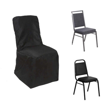 Elevate Your Event with the Black Polyester Square Top Banquet Chair Cover