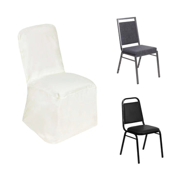 Elevate Your Event with the Ivory Polyester Square Top Banquet Chair Cover