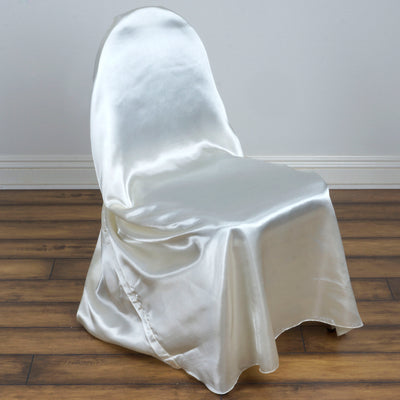 Satin Self-Tie Universal Chair Cover Ivory - Reusable Slip-On Slipcover for Folding, Dining, Banquet & Standard Size Chairs