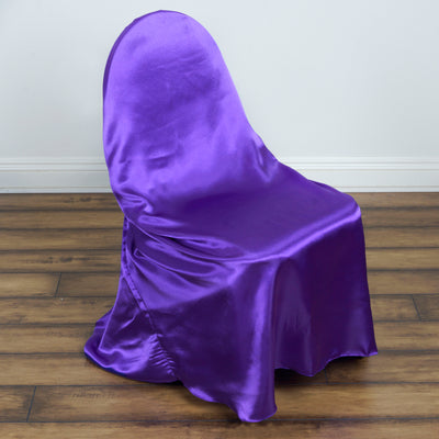 Satin Self-Tie Universal Chair Cover Purple - Reusable Slip-On Slipcover for Folding, Dining, Banquet & Standard Size Chairs
