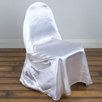 Satin Self-Tie Universal Chair Cover White - Reusable Slip-On Slipcover for Folding, Dining, Banquet & Standard Size Chairs