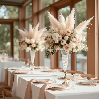 2-Pack Crystal Beaded Trumpet Vase Set 40" Gold - Table Centerpiece for Grand Occasions