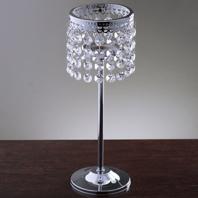 Crystal Beaded Chandelier Candle Holder 12" Silver - Stunning Metal Tealight Stand for Pillar Candles