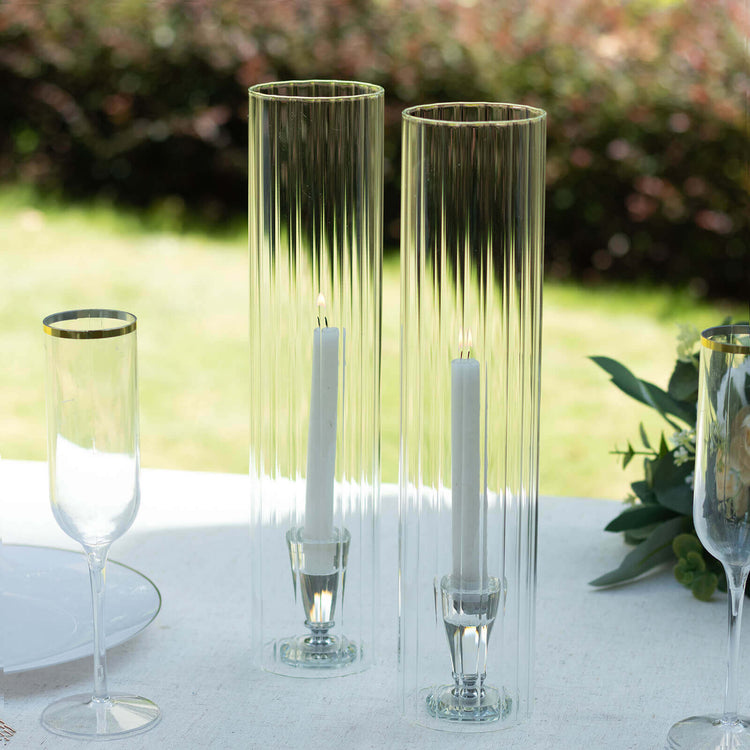 2 Pack Clear Candelabra Ribbed Candle Holder Glass Shades