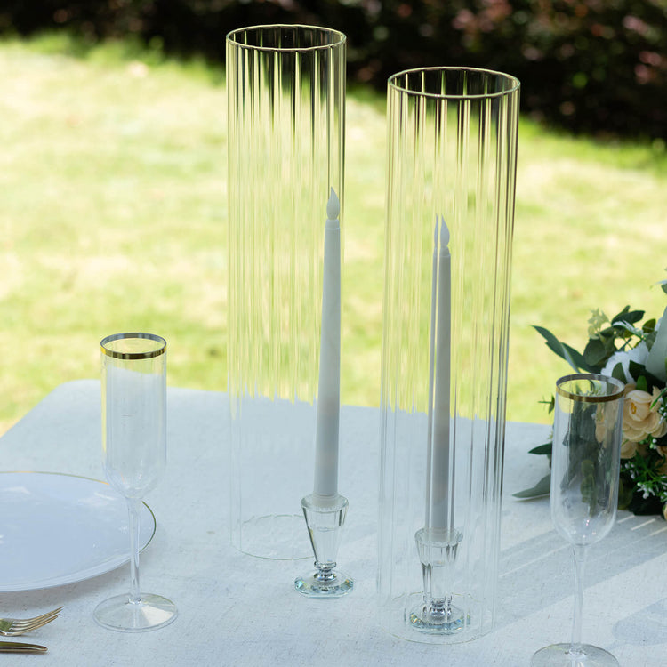 2 Pack Clear Candelabra Ribbed Candle Holder Glass Shades