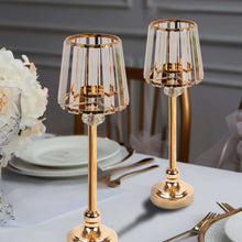 2 Pack Gold Metal Pillar Votive Candle Holders With Crystal Lamp Shade, Candlestick Stand for Table