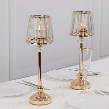 2 Pack Gold Metal Pillar Votive Candle Holders With Crystal Lamp Shade, Candlestick Stand for Table