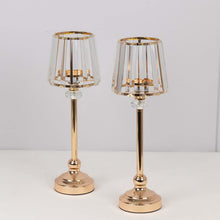 2 Pack Gold Metal Pillar Votive Candle Holders With Crystal Lamp Shade, Candlestick Stand for Table