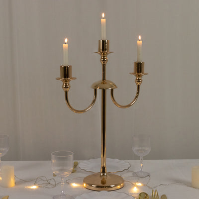 Gold 3-Arm Metal Candelabra – 22" Tall Modern Taper Candle Holder Centerpiece Stand