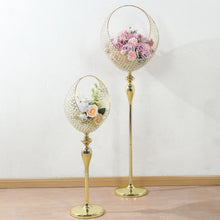 Gold Crystal Beaded Metal Candle Holder Stand in Half Moon Basket Design