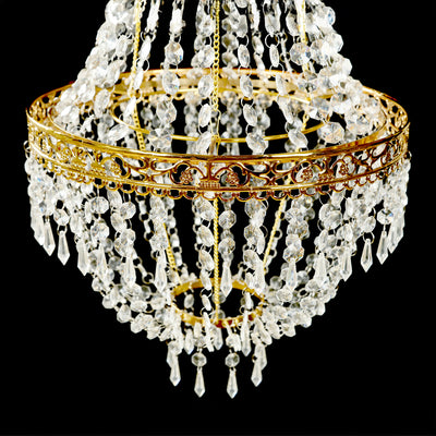 Empire Style Beaded Crystal Chandelier with Gold Ornate Metal Frame, Adjustable Hanging Farmhouse Pendant Ceiling Lighting - 2ft