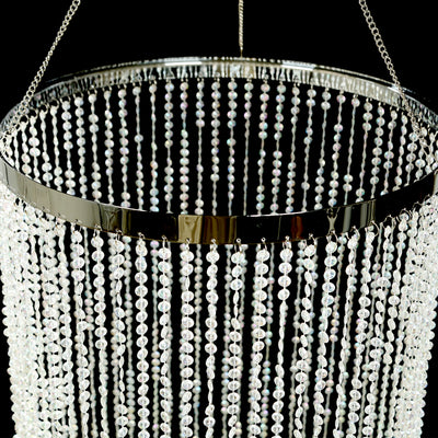 Hanging Beaded Crystal Column Chandelier, 14ft Tall Beads Curtain Round with Silver Metal Hoop and Hanging Chain